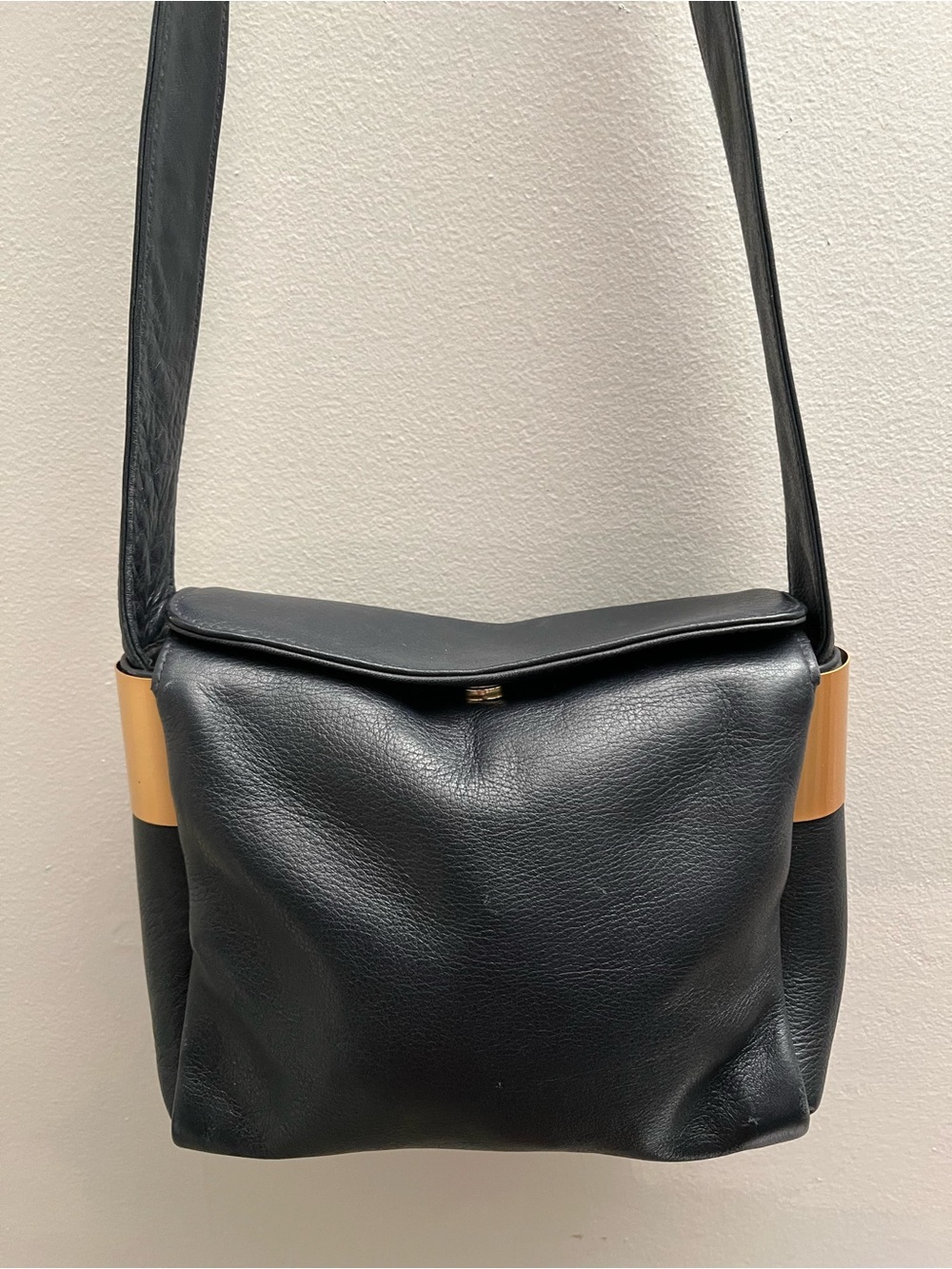 Vintage Blue Leather Purse Handbag Square Shoulder Bag Minimalist Classic Luxury